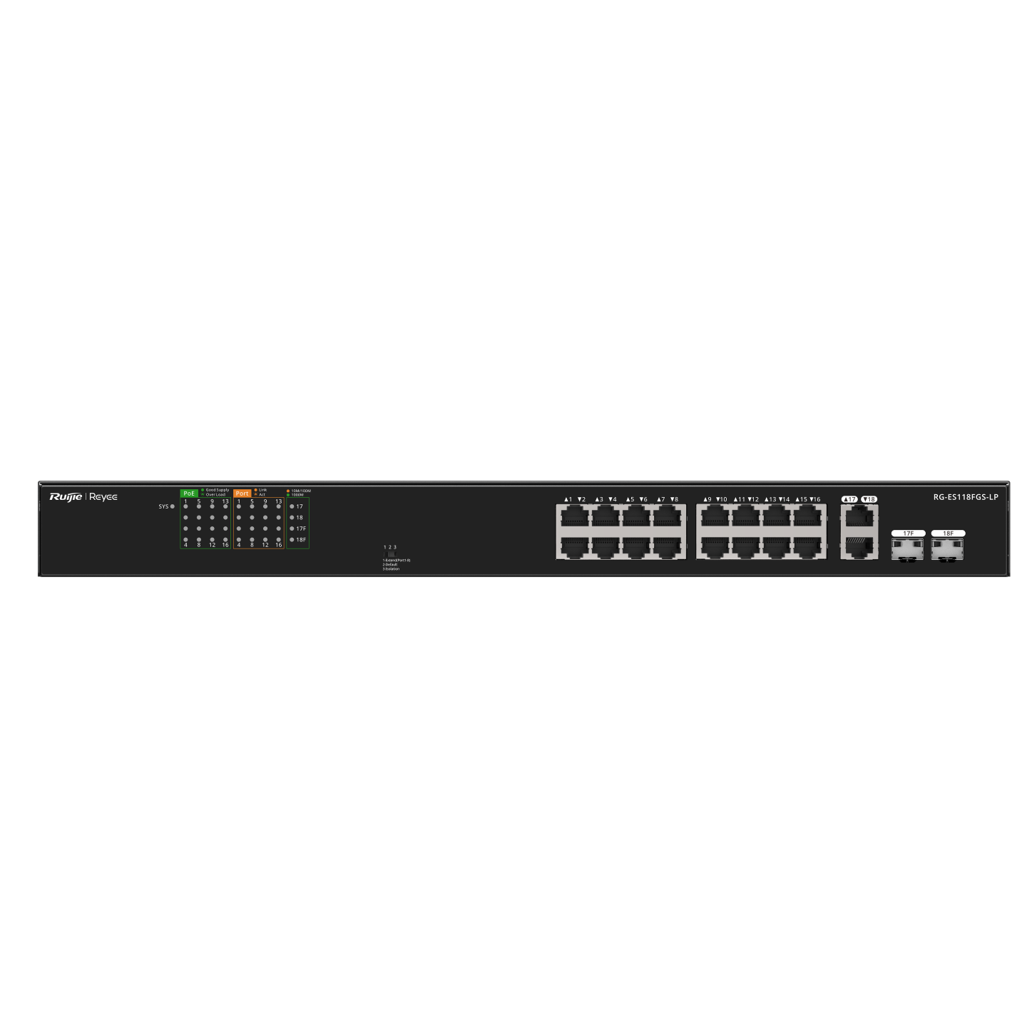 ruijie reyee RG-ES118FGS-LP, 16-Port 10/100 Mbps with 2-Port Gigabit Unmanaged PoE Switch