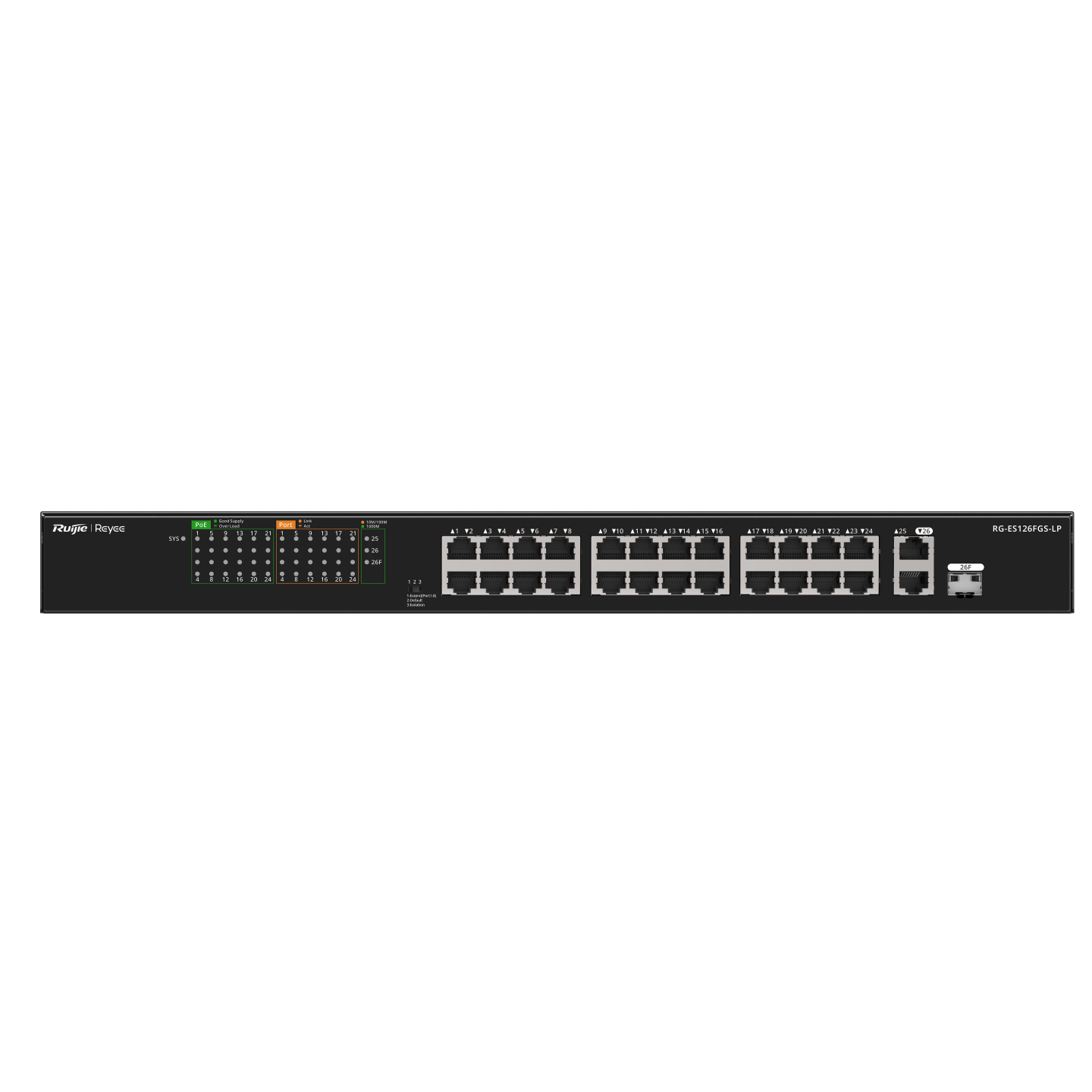 ruijie reyee RG-ES126FGS-LP, 24-Port 10/100 Mbps with 2-Port Gigabit Unmanaged PoE Switch