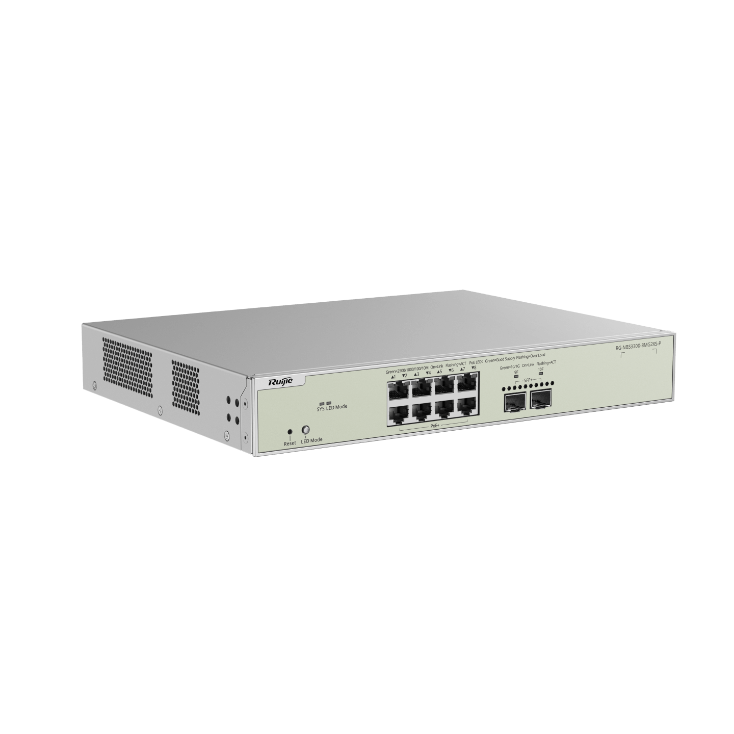 RG-NBS3300-8MG2XS-P, 8-Port Muti-Gigabit Layer 2 Managed Switch with 8 x PoE+ Ports, and 2 x SFP+ Uplink Ports - Image 3