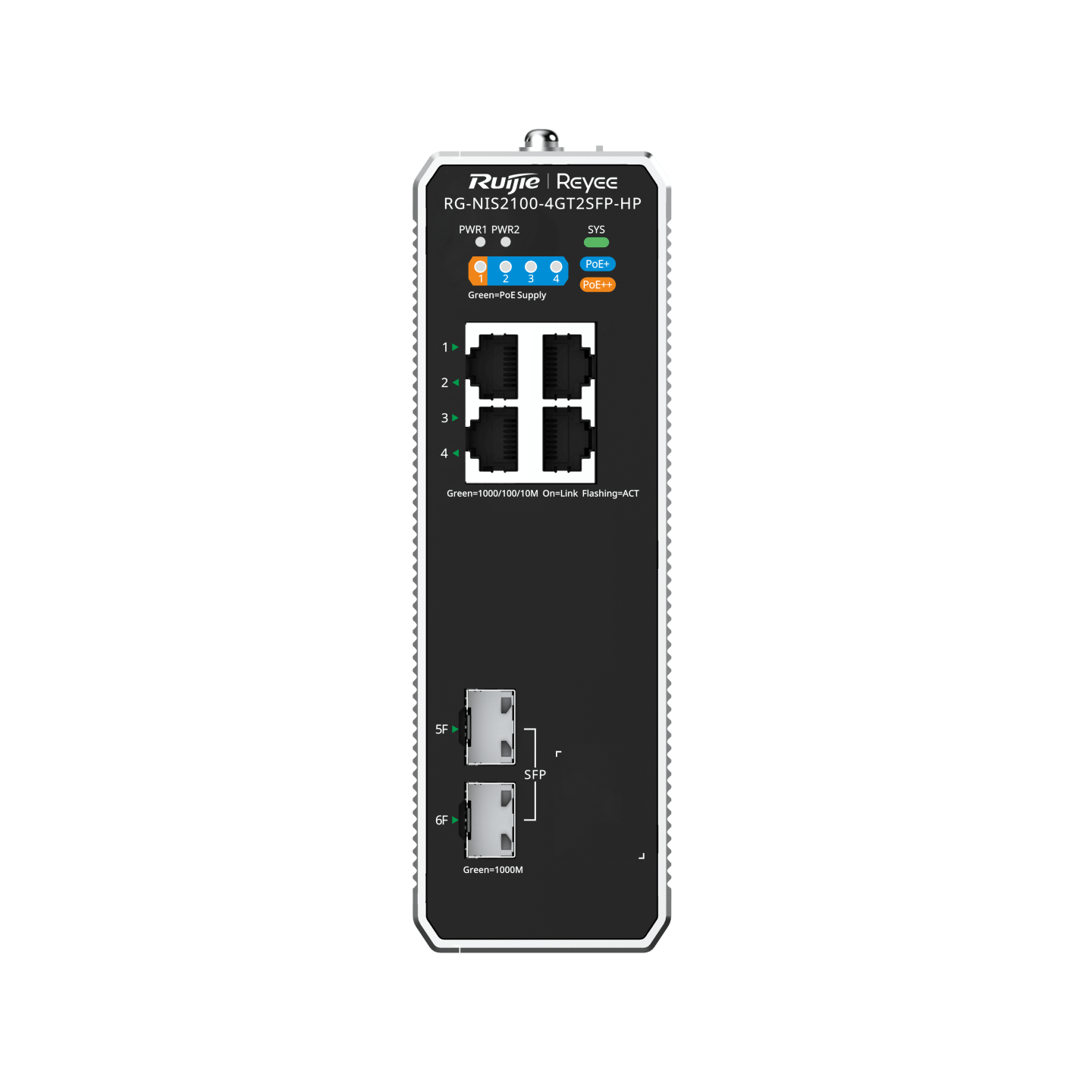 Ruijie Reyee RG-NIS2100-4GT2SFP-HP, 6-Port Cloud Managed Industrial Switch, with 1 x PoE++ Port, 3 x PoE+ Ports, and 2 x SFP Uplink Ports - Image 4